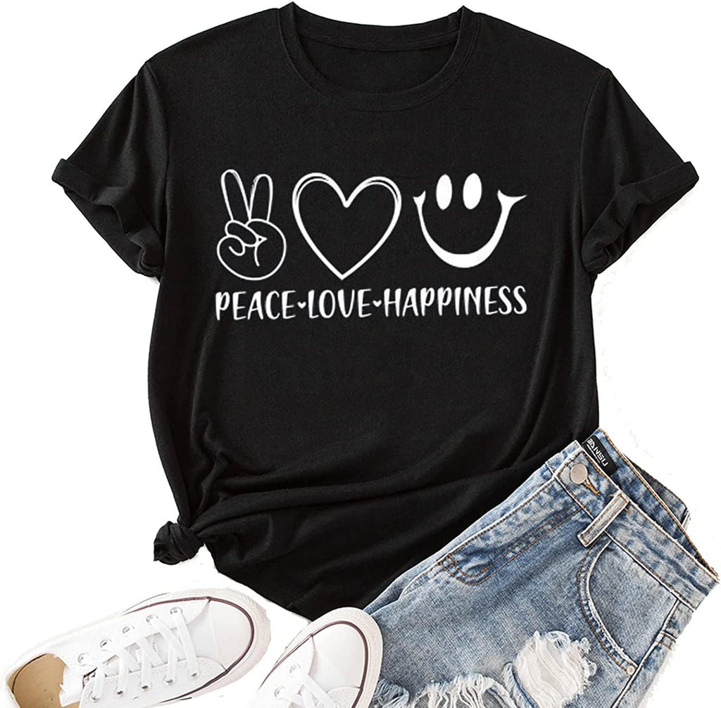 Women Peace Love Happiness T-Shirt Happiness T-Shirt Women Graphic Shirt