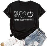 Women Peace Love Happiness T-Shirt Happiness T-Shirt Women Graphic Shirt