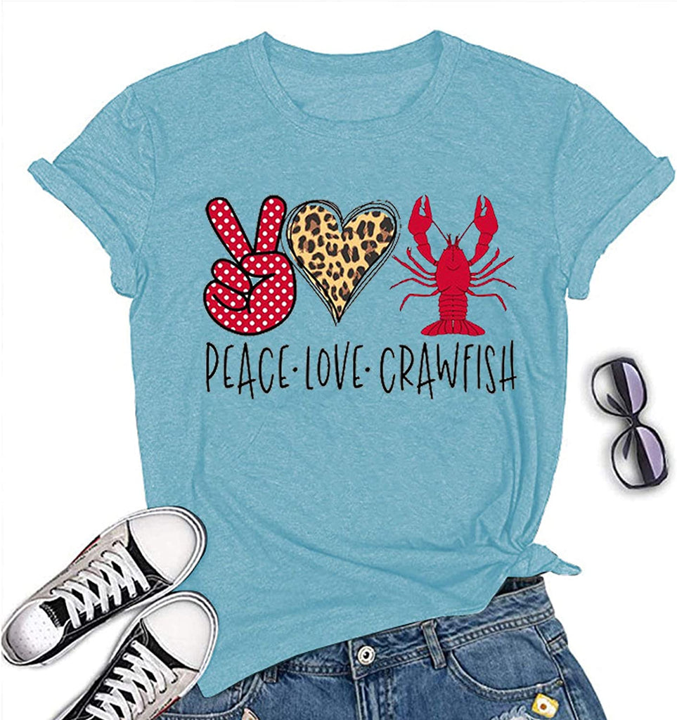 Women Peace Love Crawfish T-Shirt Crawfish Graphic Shirt