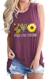 Femmes Peace Love Tournesols Débardeurs Sunshine Shirt