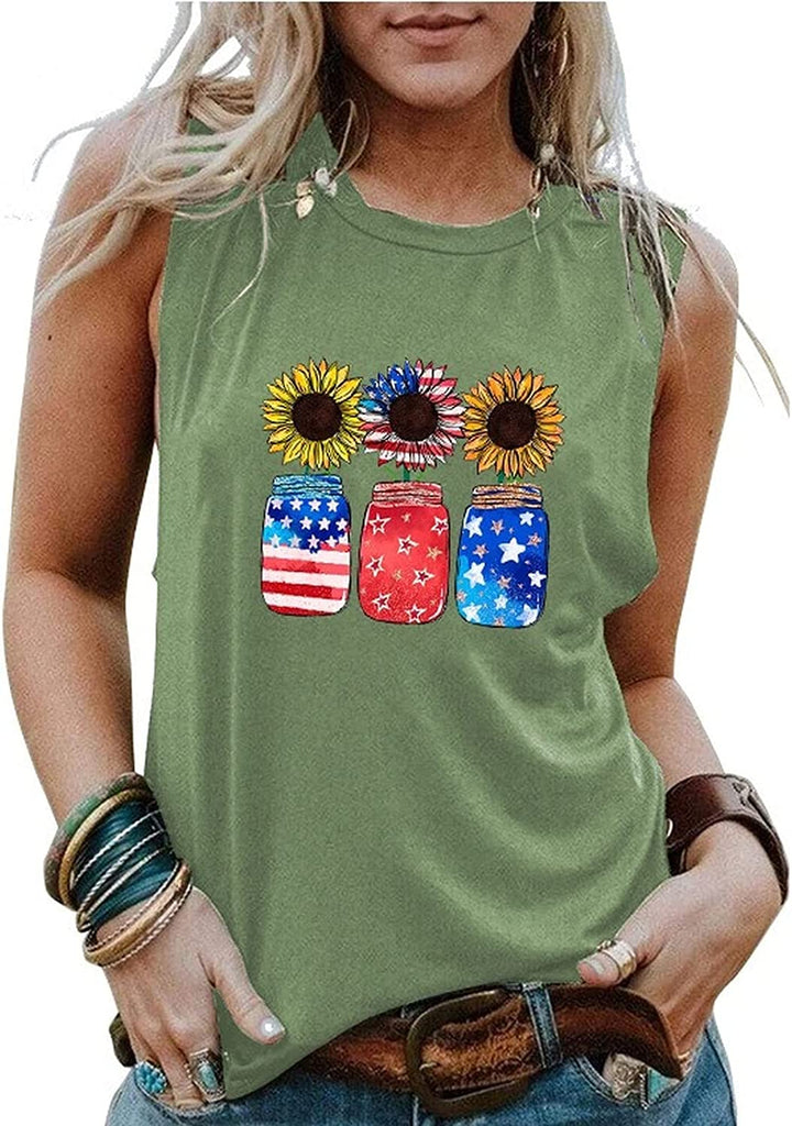 Débardeur patriotique pour femmes, pot de tournesols, chemise
