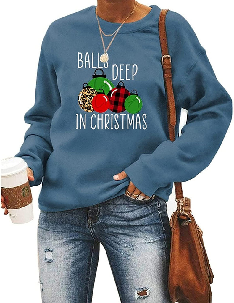 Sweat-shirt de Noël pour femmes, boules profondes, vêtements de noël amusants
