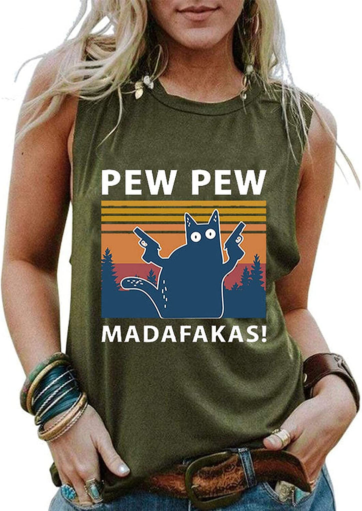 Femmes Pew Pew Madafakas Chemise Drôle Pew Pew Chat Chemise Femmes Débardeur Graphique