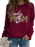 Women Band Mom Shirt Long Sleeve Leopard Graphic Sweatshirt