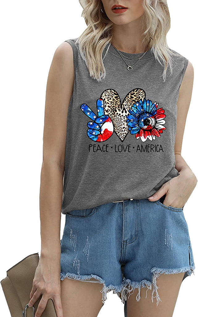 Débardeur tournesol pour femmes, chemise Peace Love America, drapeau américain