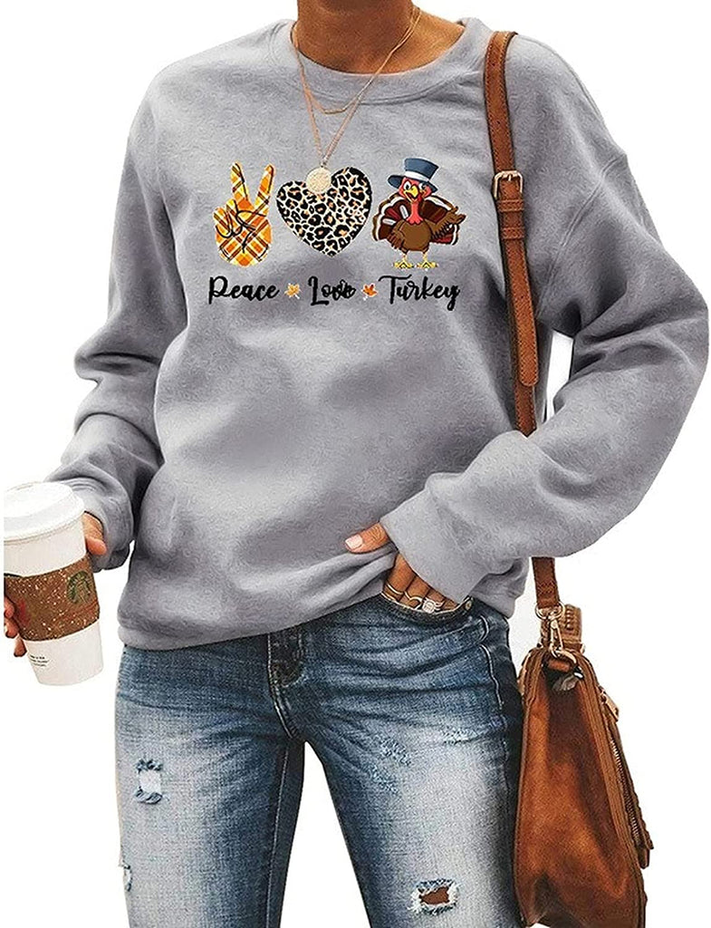 Sweat-shirt Peace Love Turkey pour femme, vêtement graphique de Thanksgiving