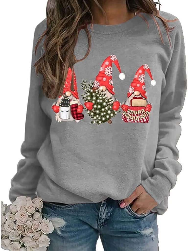 Sweat-shirt à manches longues pour femmes, Gnomes de noël, chemise d'arbre de noël