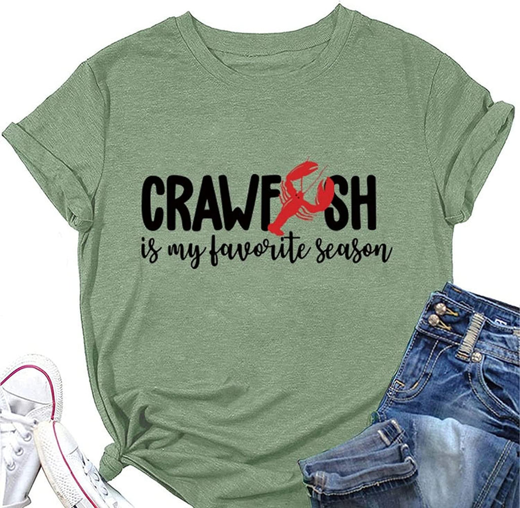Women Crawfish is My Favorite Season T-Shirt Love Crawfish Graphic Tees
