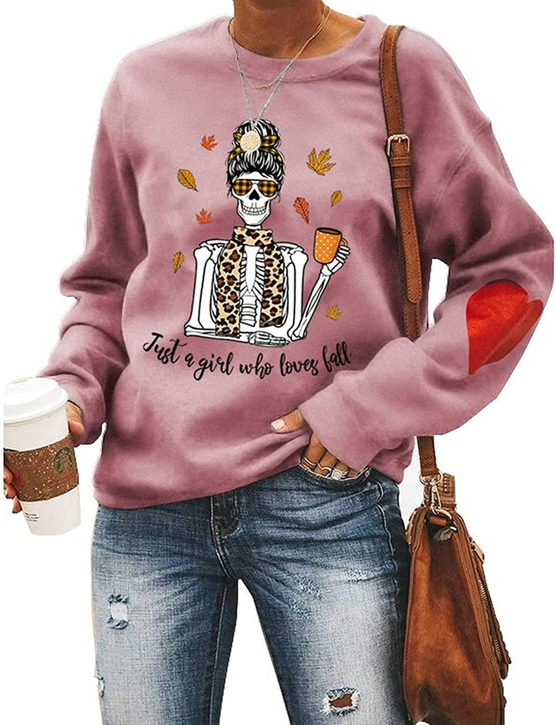 Sweat-shirt maman crâne pour femmes, juste une fille qui aime l'automne