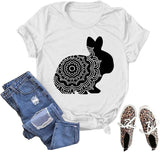 Cute Easter Floral T-Shirt Women Flower Rabbit Gift Tee