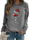 Sweat-shirt à manches longues pour femmes, verres à vin avec chapeau de père noël pour noël