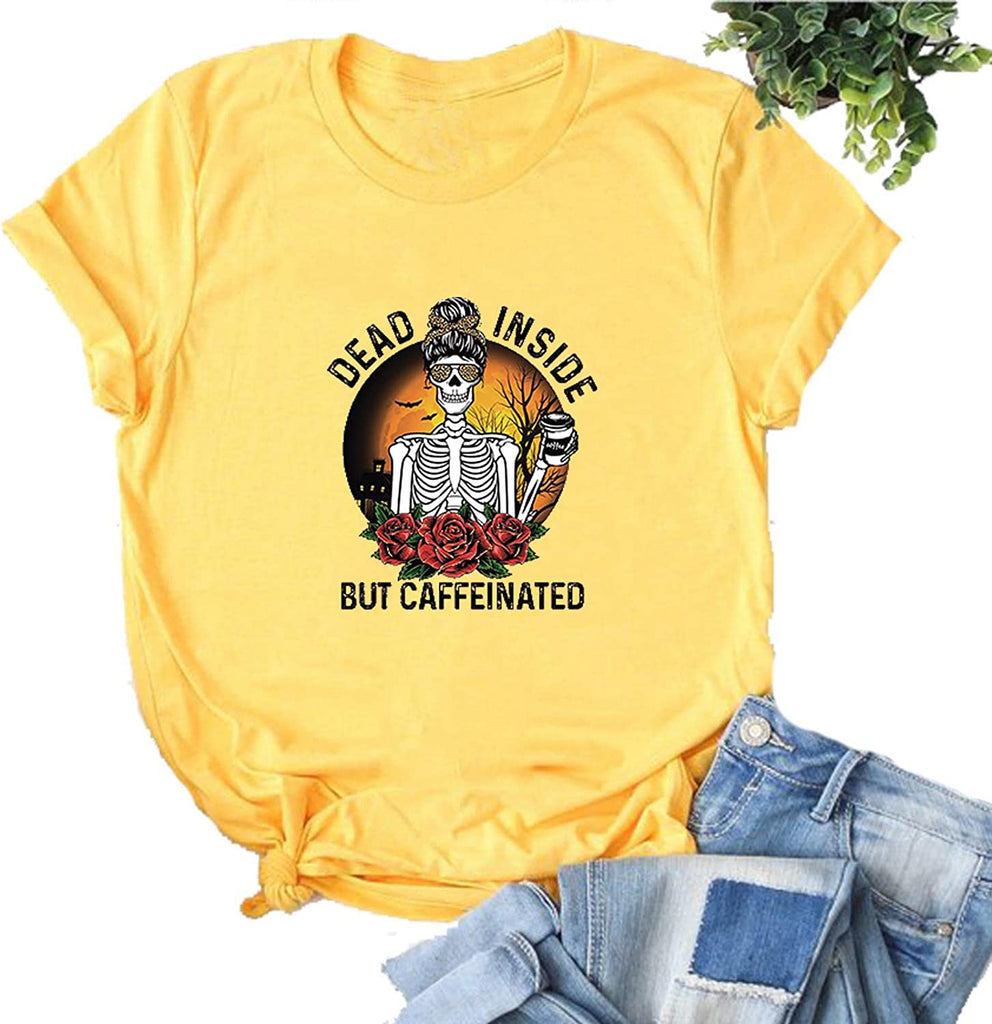 Dead Inside But Caffeinated Sunflower Women Long Sleeve Sweatshirt Skull Shirt for Women