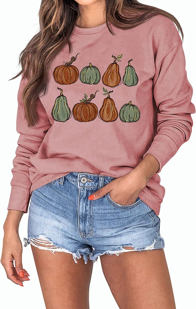 Women Halloween Crewneck Sweatshirt Long Sleeve Pumpkin Shirt