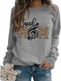 Women Band Mom Shirt Long Sleeve Leopard Graphic Sweatshirt