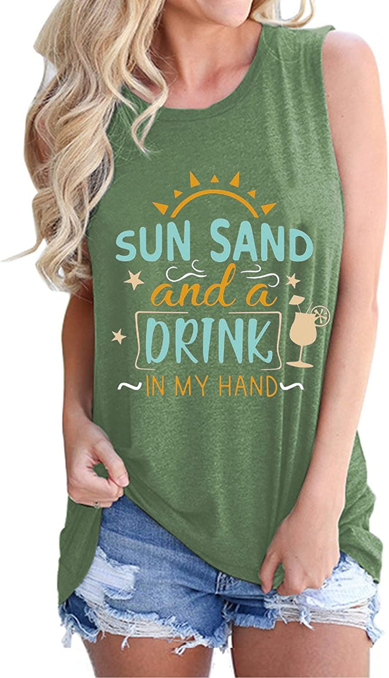 Femmes Soleil Sable et Un Boisson dans Ma Main Débardeur Chemise de Plage Chemise Graphique Mignonne
