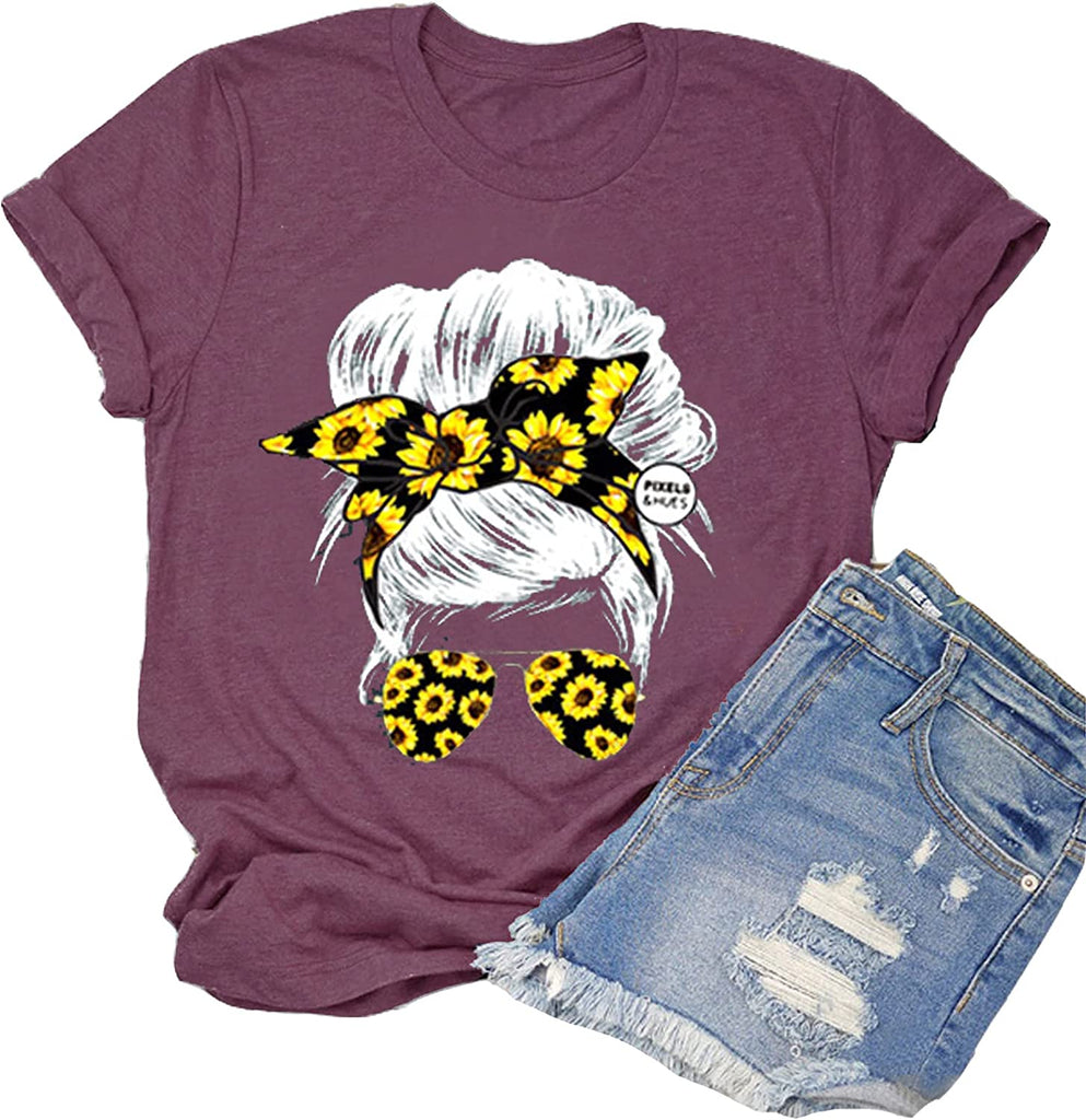 Femmes cheveux en désordre chignon tournesol T-Shirt chignon en désordre crâne chemise