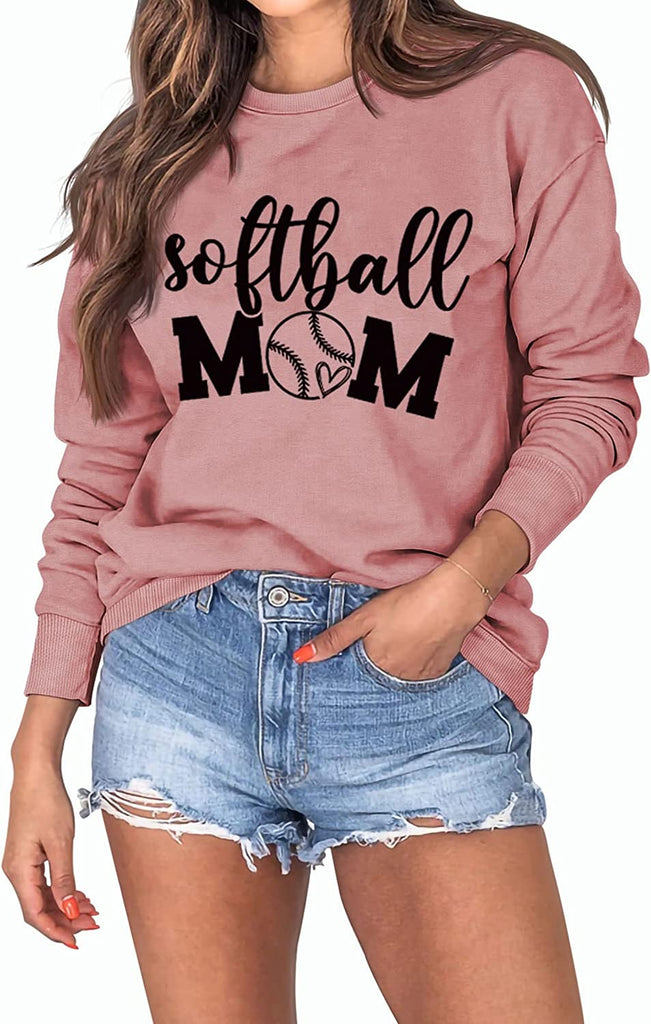 Women Softball Mom Sweatshirt Long Sleeve Shirt