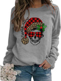 Sweat-shirt à manches longues pour femmes, à carreaux de buffle, père noël, bébé, crâne de noël