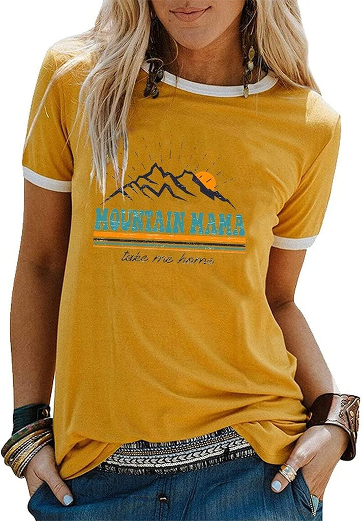 Women Mountain Mama Shirt Mom Camping Tees Tops