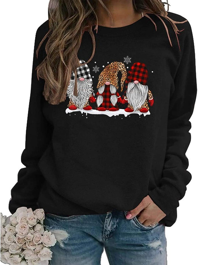 Sweat-shirt à manches longues pour femmes, à carreaux de buffle et léopard, sweat-shirt du père noël