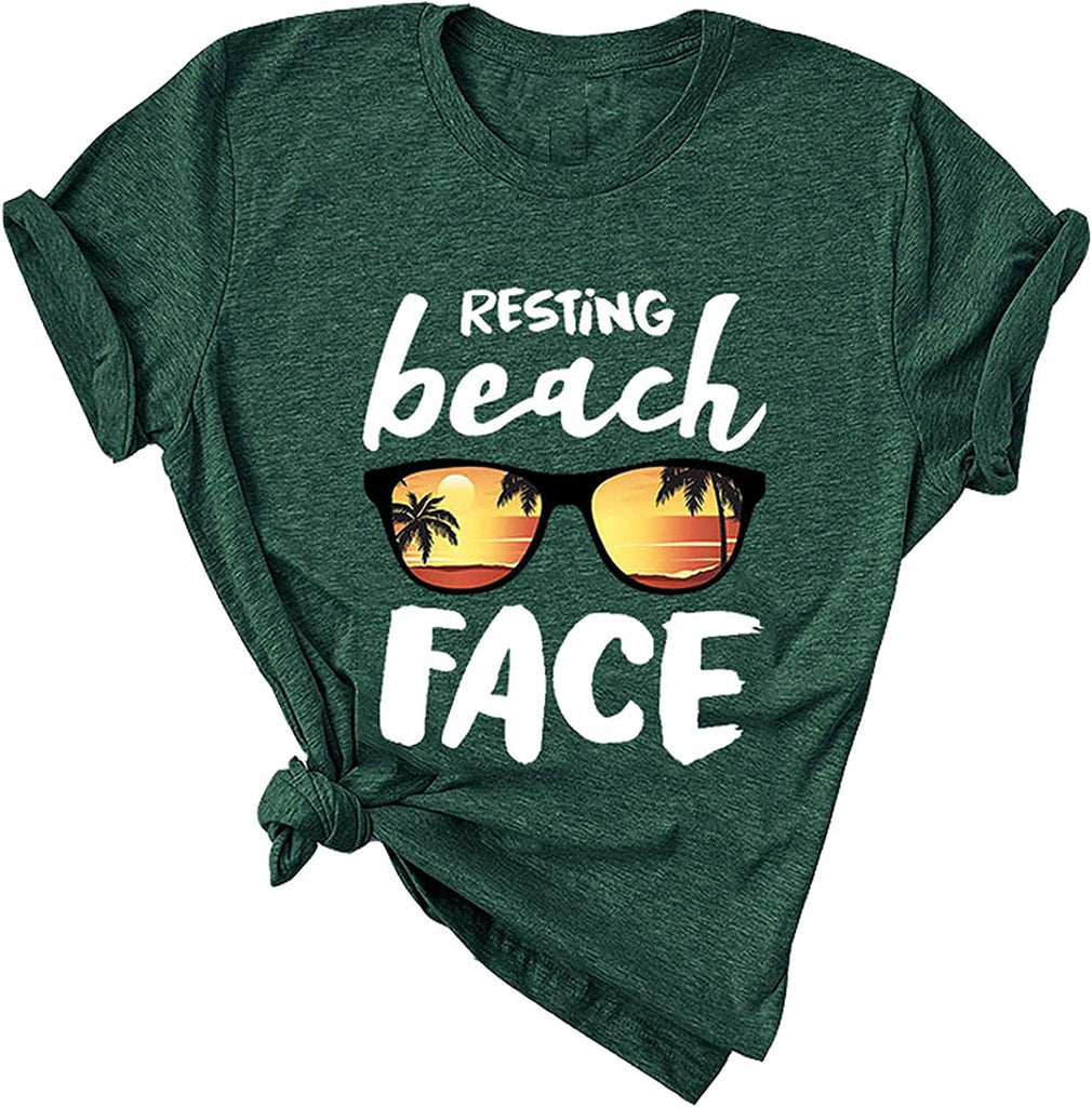 Women Resting Beach Face T-Shirt Women Beach Graphic Shirt Summer Beach Shirt