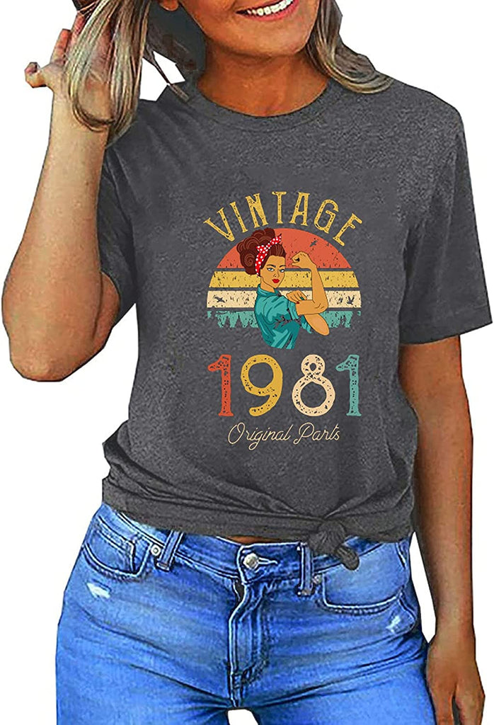 T-Shirt Vintage pour femmes, cadeau d'anniversaire pour 40e anniversaire, 1981