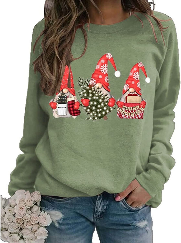 Sweat-shirt à manches longues pour femmes, Gnomes de noël, chemise d'arbre de noël