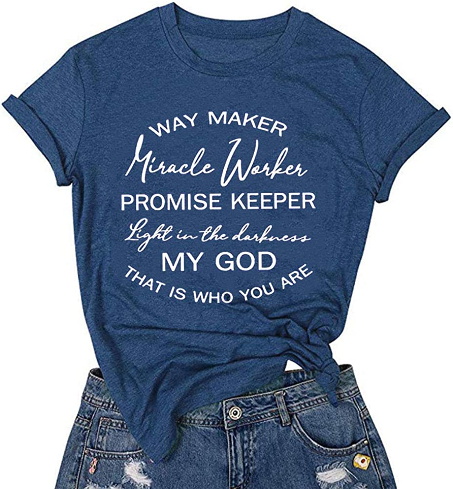 FZLYE Womens Way Maker Miracle Worker Promise Keeper Light in The Darkness My God T-Shirt Tank Graphic Tees Tops
