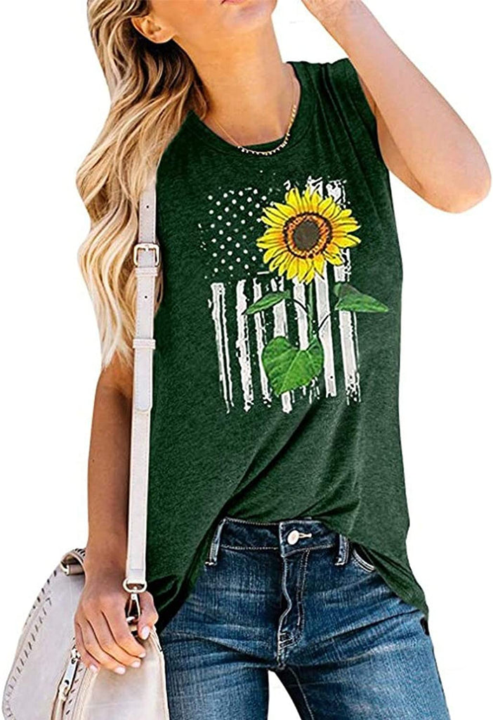 Débardeur drapeau américain tournesol pour femmes, chemise graphique tournesol