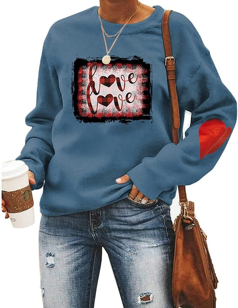 Buffalo Plaid Love Hearts Sweatshirt Women Valentines Day Shirts