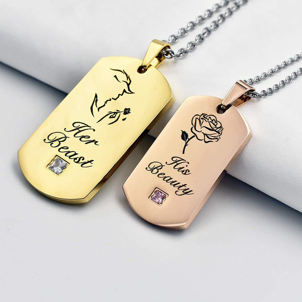 NEHZUS Mens Womens Stainless Steel Necklace Pendant Tag Jewelry Gift for Couple Personalized Name Matching Necklaces Set for Him and Her