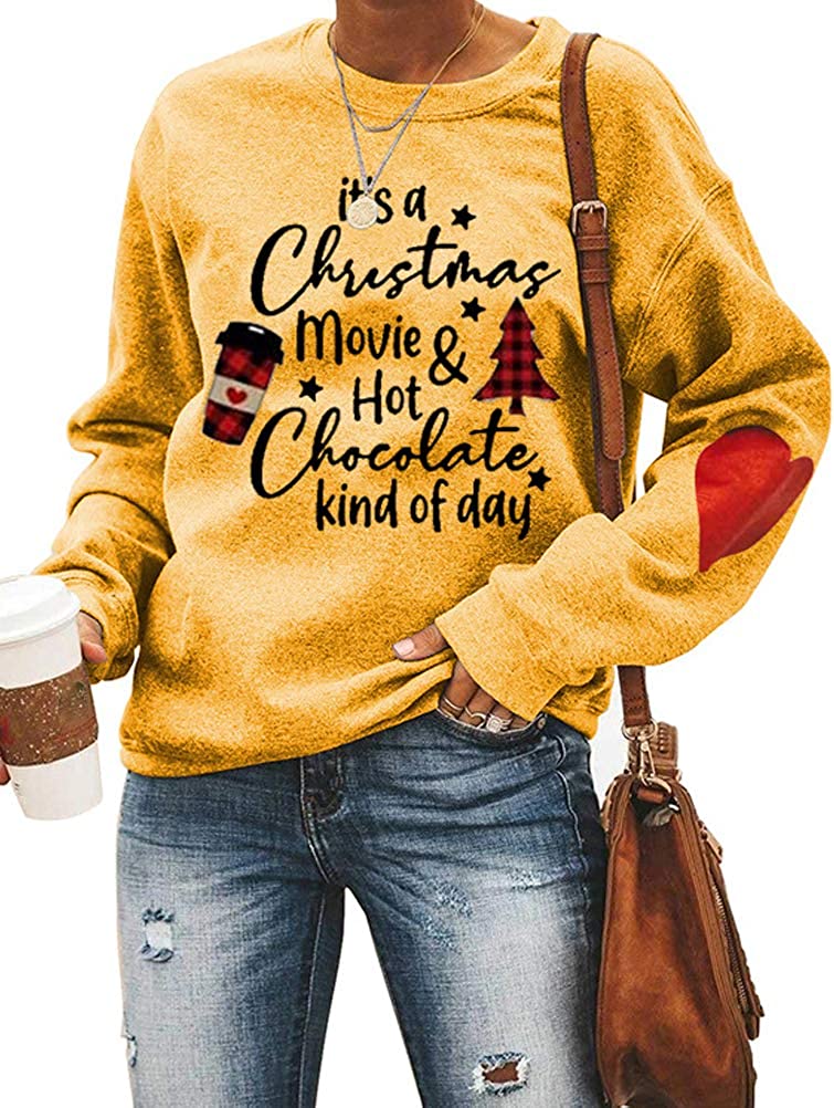 Sweat-shirt à manches longues pour femmes, c'est un film de Noël et une sorte de chocolat chaud