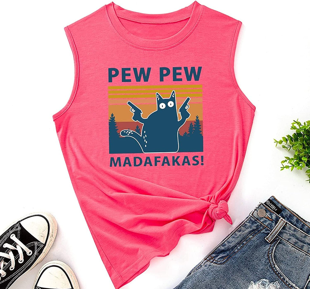 Femmes Pew Pew Madafakas Tank Funny Pew Pew Cat Shirt