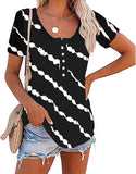 Women Casual Tie Dye Stripe T-Shirt Tunic Shirt with Buttons