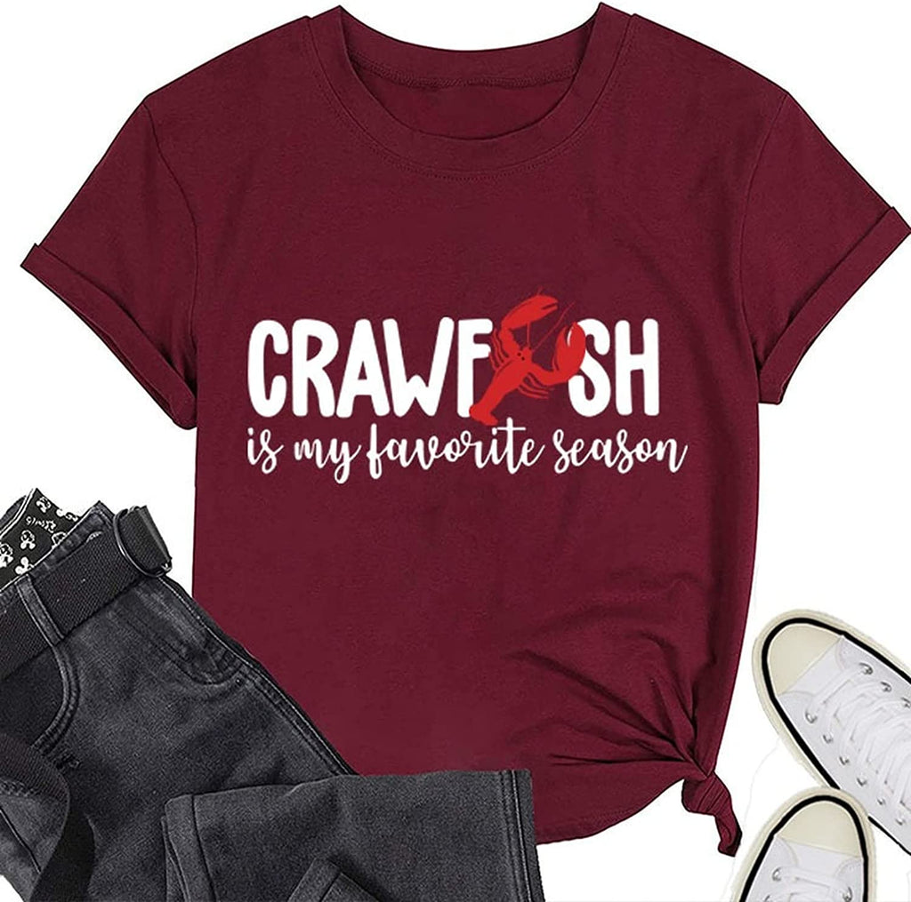 Women Crawfish is My Favorite Season T-Shirt Love Crawfish Graphic Tees