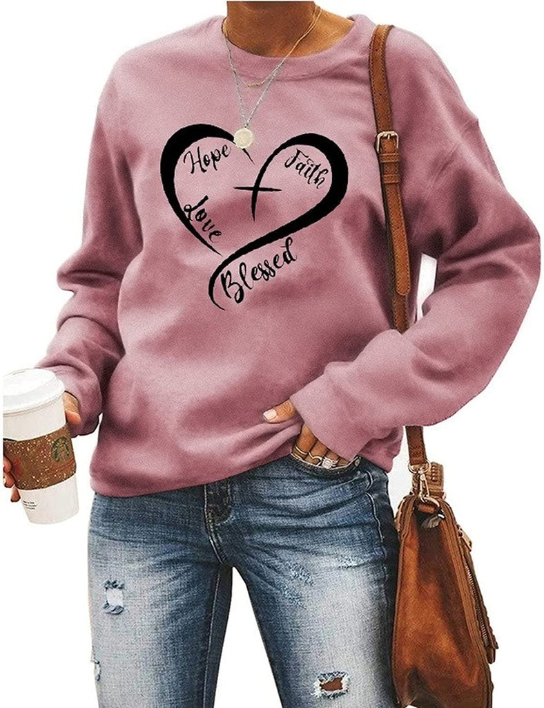 Christliches Herz Sweatshirt Damen Hoffnung Glaube Liebe Gesegnet Sweatshirt