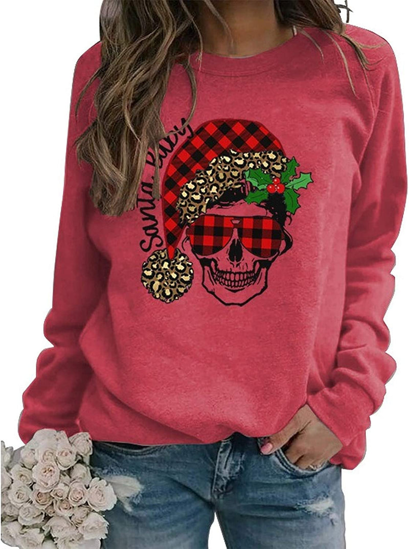 Sweat-shirt à manches longues pour femmes, à carreaux de buffle, père noël, bébé, crâne de noël