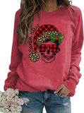 Sweat-shirt à manches longues pour femmes, à carreaux de buffle, père noël, bébé, crâne de noël
