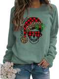 Sweat-shirt à manches longues pour femmes, à carreaux de buffle, père noël, bébé, crâne de noël