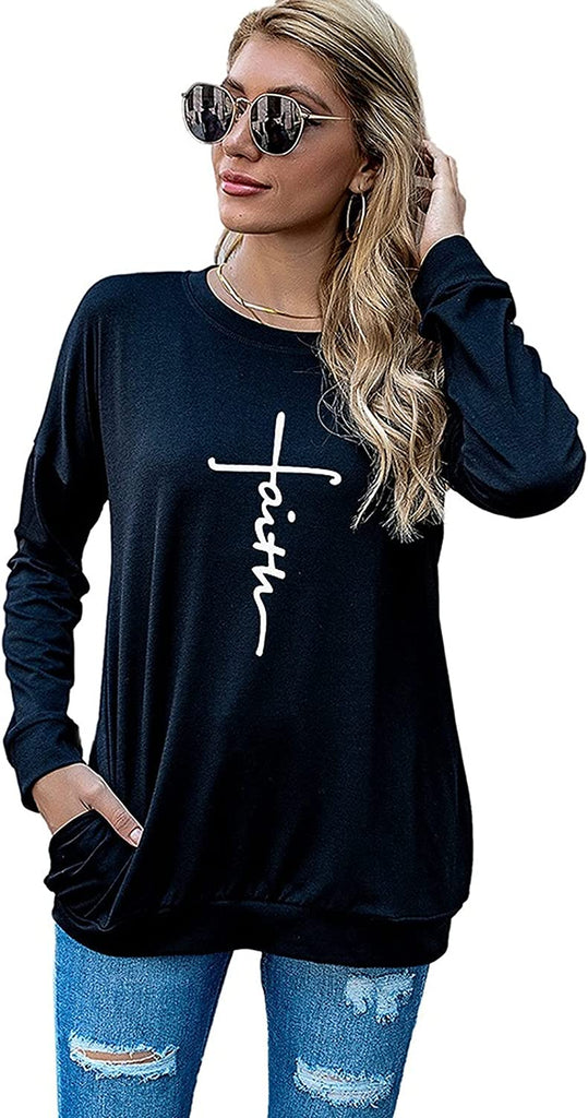 Chemise chrétienne pour femme à manches longues avec croix de foi