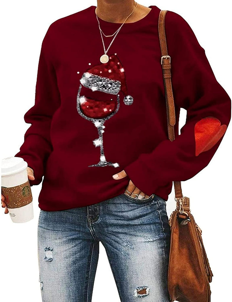 Chemise à vin de noël pour femmes, sweat-shirt en verre de vin du père noël