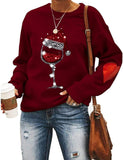 Chemise à vin de noël pour femmes, sweat-shirt en verre de vin du père noël