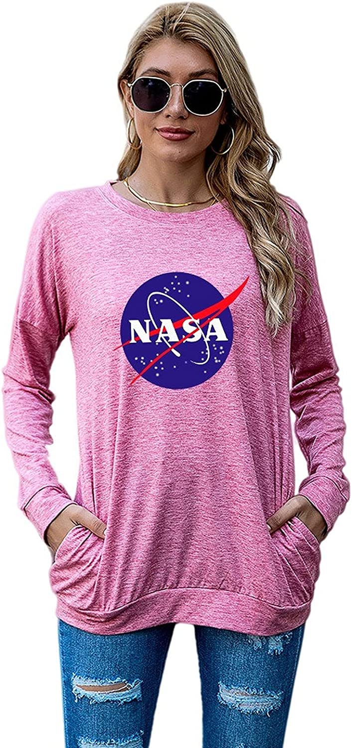 Vintage NASA Gift Shirt Women NASA Space Long Sleeve Graphic Blouse with Pockets