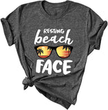 Women Resting Beach Face T-Shirt Women Beach Graphic Shirt Summer Beach Shirt