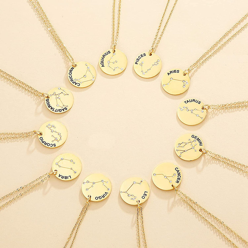 Collier pendentif Constellation plaqué or, horoscope, signe du zodiaque, breloques, pièces de monnaie réglables