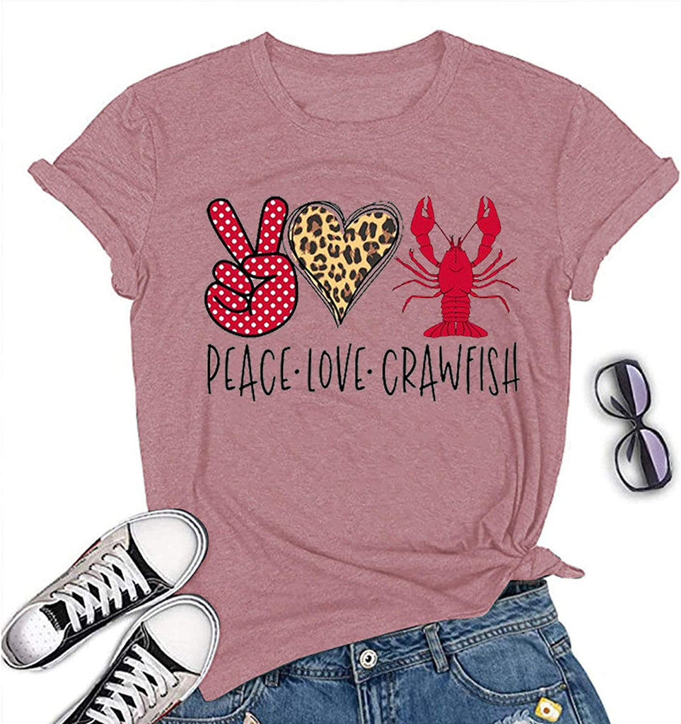 Women Peace Love Crawfish T-Shirt Crawfish Graphic Shirt