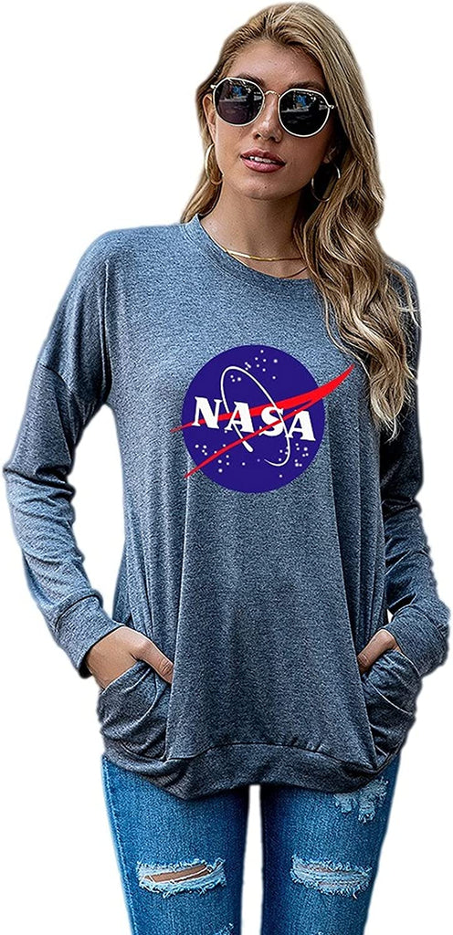 vintage NASA Gift Shirt Femmes NASA Space Blouse graphique à manches longues avec poches