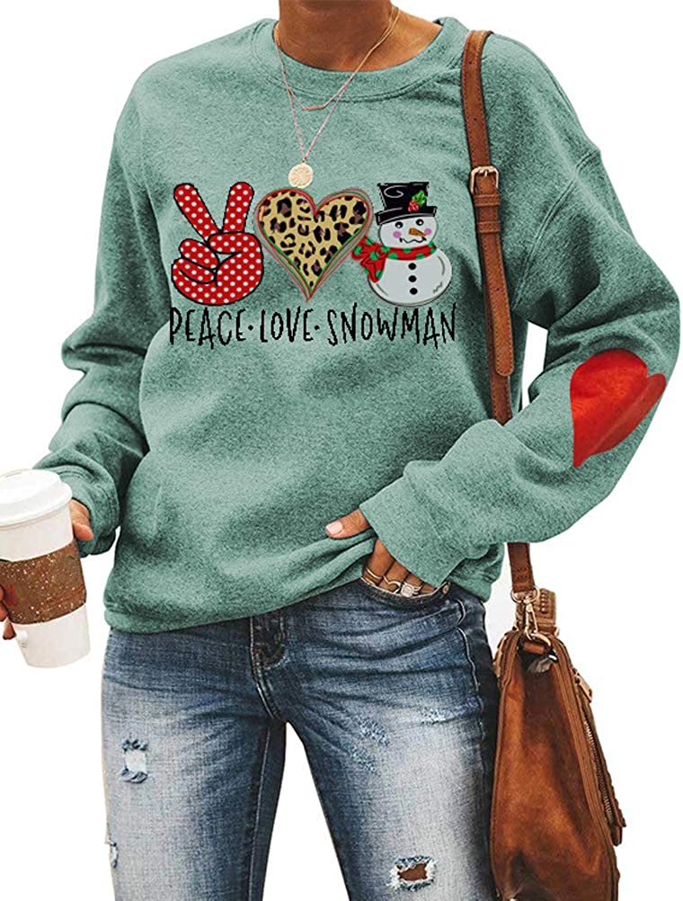 Women Long Sleeve Peace Love Snowman Sweatshirt Christmas Shirt