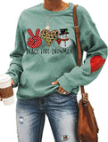 Women Long Sleeve Peace Love Snowman Sweatshirt Christmas Shirt