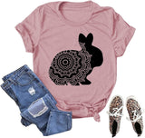 Cute Easter Floral T-Shirt Women Flower Rabbit Gift Tee